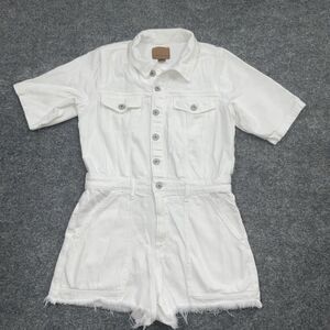 American Eagle Romper Shorts Womens Size PM White Button Utility Pockets Raw Hem